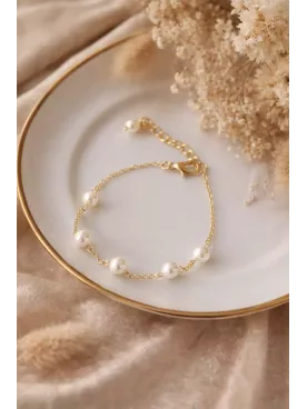 Bracelet Mariée Perles Nacrées Doré Ajustable Anaïs | Lueur de Perles