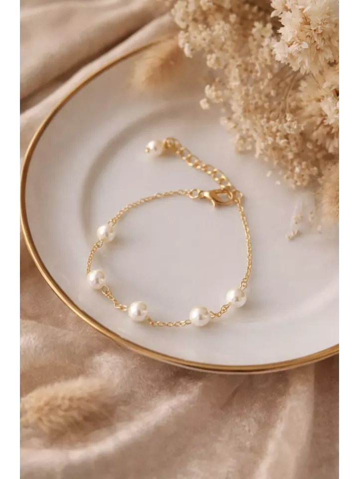 Bracelet Mariée Perles Nacrées Doré Ajustable Anaïs | Lueur de Perles