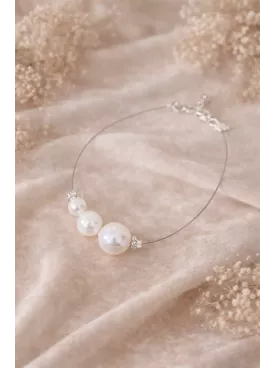 Trio Dégradé- Bracelet Mariée minimaliste sur câble argenté, perles nacrées et fermoir argent 925