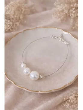 Trio Dégradé- Bracelet Mariée minimaliste sur câble argenté, perles nacrées et fermoir argent 925