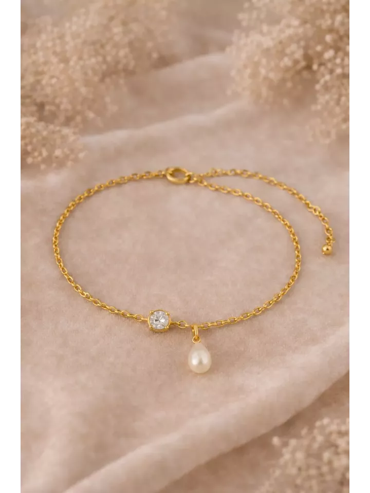 Iguazú - Bracelet mariéée Cabochon Cristal & Goutte Nacrée, Mariage Romantique