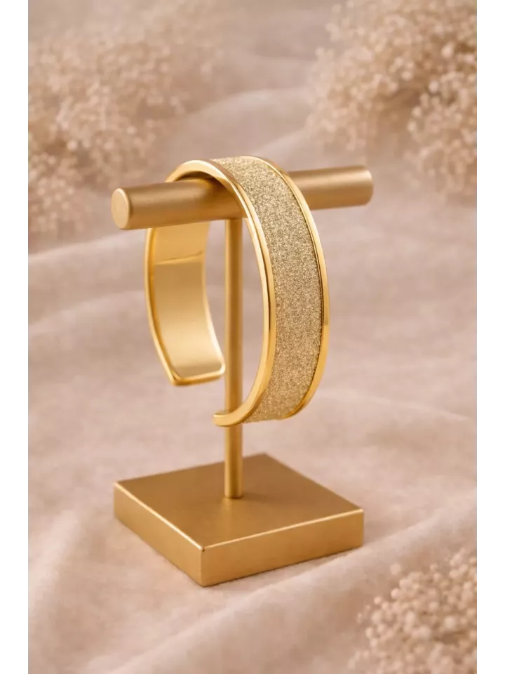 Eurydice – Bracelet mariée doré en laiton 15 mm avec ruban pailleté Gold Glitter | Bijou mariage chic et élégant