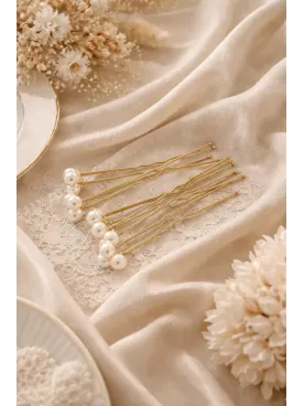 Lot de 5 pics à cheveux perles – Bijou de chignon mariage élégant-Perline