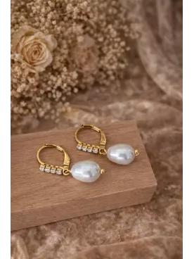 Boucles d’oreilles mariée – gouttes nacrées PureCrystal – Pendantes perle & zirconium – Acier inoxydable doré/argenté, mariage