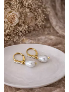 Boucles d’oreilles mariée – gouttes nacrées PureCrystal – Pendantes perle & zirconium – Acier inoxydable doré/argenté, mariage