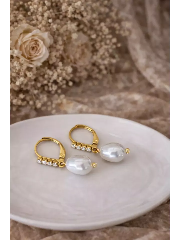Boucles d’oreilles mariée – gouttes nacrées PureCrystal – Pendantes perle & zirconium – Acier inoxydable doré/argenté, mariage