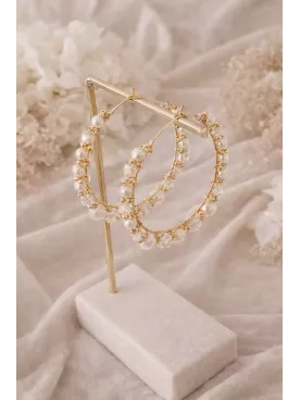 Créoles Luma – Boucles d’oreilles de mariée dorées et perles nacrées