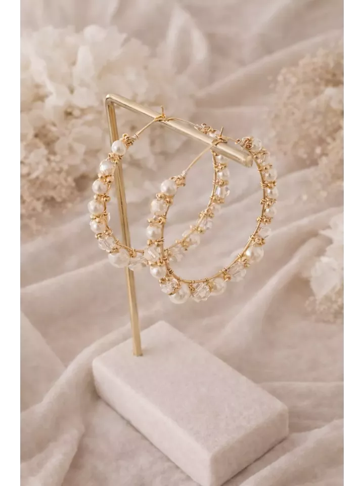 Créoles Luma – Boucles d’oreilles de mariée dorées et perles nacrées