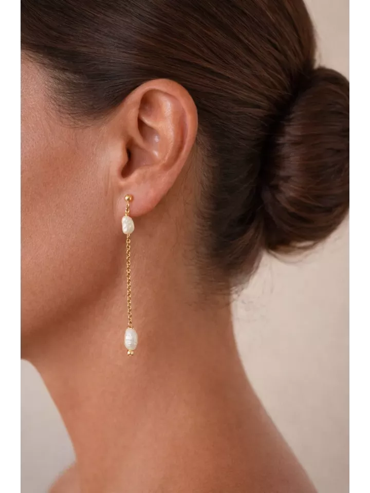 Boucles d’Oreilles Mariage Ginkgo Dorées & Perle – Élégance Bohème Chic