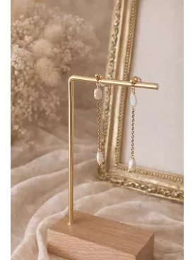 Boucles d’Oreilles Mariage Ginkgo Dorées & Perle – Élégance Bohème Chic