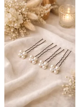 Pics cheveux mariage perles et cristal – Idéal chignon bas romantique – Fleurs de Perles-Lot de 4