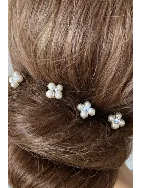 Pics cheveux mariage perles et cristal – Idéal chignon bas romantique – Fleurs de Perles-Lot de 4