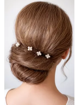 Pics cheveux mariage perles et cristal – Idéal chignon bas romantique – Fleurs de Perles-Lot de 4