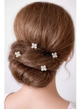 Pics cheveux mariage perles et cristal – Idéal chignon bas romantique – Fleurs de Perles-Lot de 4