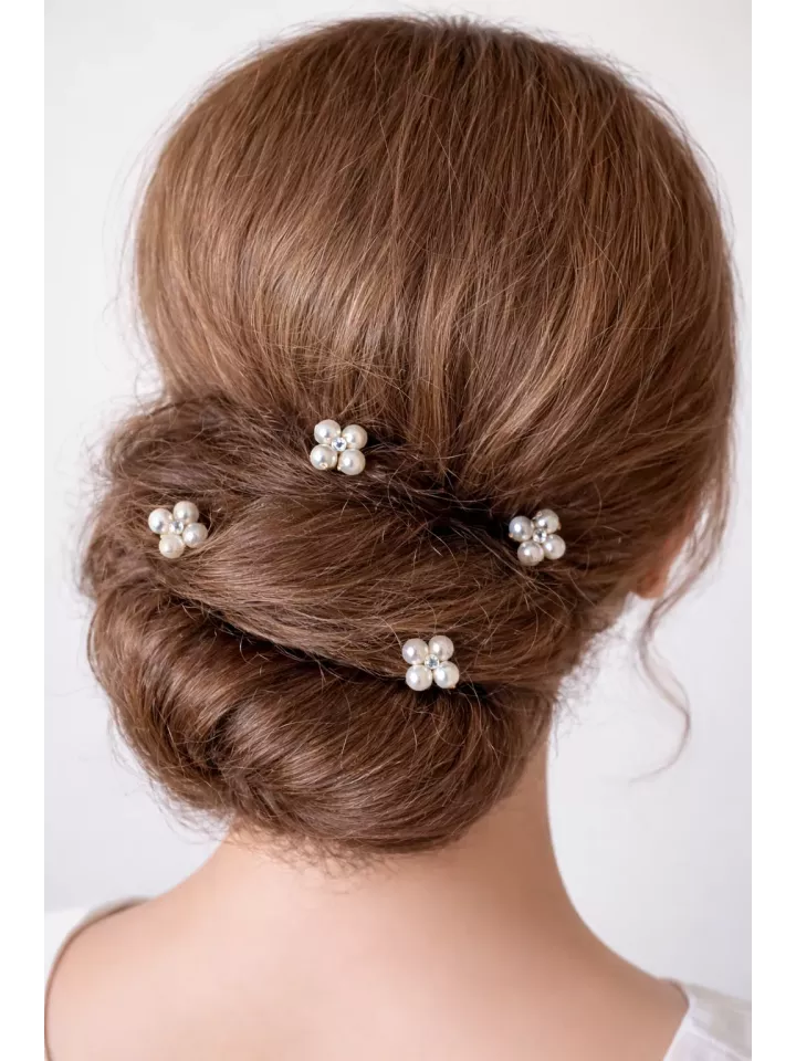 Pics cheveux mariage perles et cristal – Idéal chignon bas romantique – Fleurs de Perles-Lot de 4