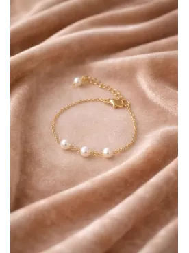 Bracelet perles mariage – Bracelet mariée 3 perles doré élégant - Matiz