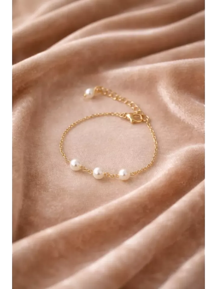 Bracelet perles mariage – Bracelet mariée 3 perles doré élégant - Matiz