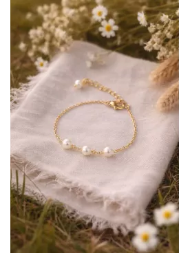 Bracelet perles mariage – Bracelet mariée 3 perles doré élégant - Matiz