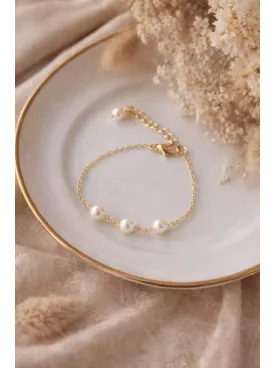 Bracelet perles mariage – Bracelet mariée 3 perles doré élégant - Matiz