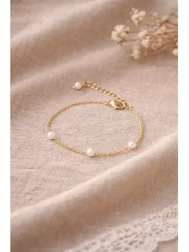 Bracelet perles mariage – Bracelet mariée 3 perles doré élégant - Bohemia