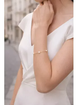 Bracelet perles mariage – Bracelet mariée 3 perles doré élégant - Bohemia