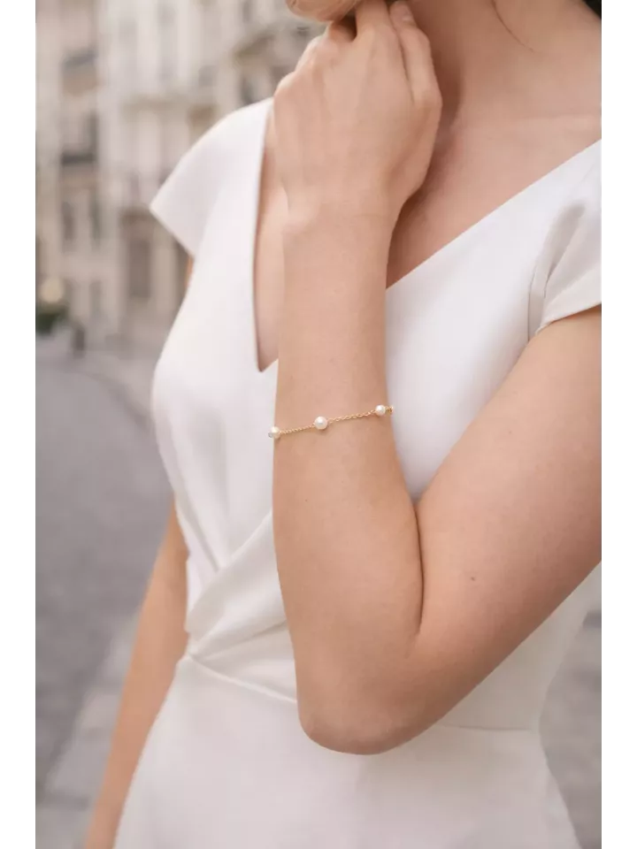 Bracelet perles mariage – Bracelet mariée 3 perles doré élégant - Bohemia
