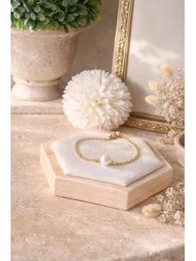 Bracelet Mariée Perle Nacrée -PURE – Chaîne Fine Dorée Ajustable  | Lueur de Perles