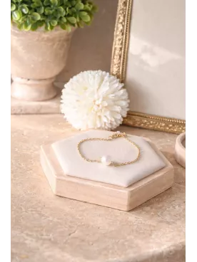 Bracelet Mariée Perle Nacrée -PURE – Chaîne Fine Dorée Ajustable  | Lueur de Perles