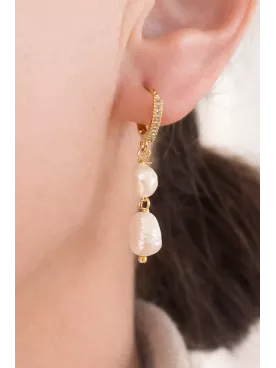 Boucles d’Oreilles Perles d’Eau Douce Dorées – Créoles Mariage Élégantes & Bohème Chic I Aros