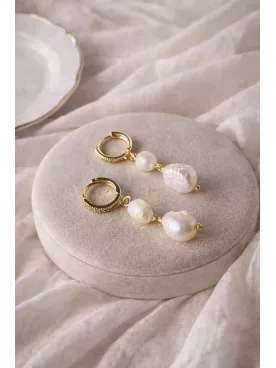 Boucles d’Oreilles Perles d’Eau Douce Dorées – Créoles Mariage Élégantes & Bohème Chic I Aros