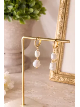 Boucles d’Oreilles Perles d’Eau Douce Dorées – Créoles Mariage Élégantes & Bohème Chic I Aros
