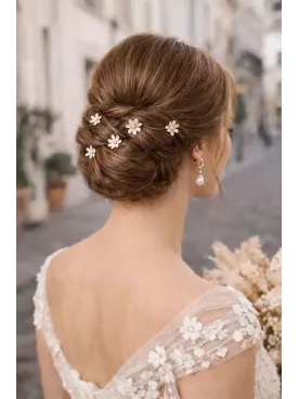 Pics à Chignon Mariage Fleurs Blanches – Épingles Cheveux Mariée Bohème Chic |Flor delicada