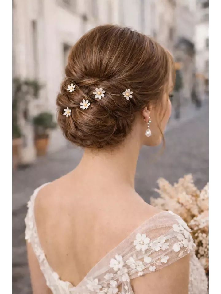 Pics à Chignon Mariage Fleurs Blanches – Épingles Cheveux Mariée Bohème Chic |Flor delicada