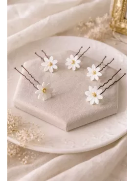 Pics à Chignon Mariage Fleurs Blanches – Épingles Cheveux Mariée Bohème Chic |Flor delicada