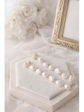 Boucles d’Oreilles Longues en Perles Naturelles – Bijou de Mariée Élégant et Raffiné I Lluvia de Perlas