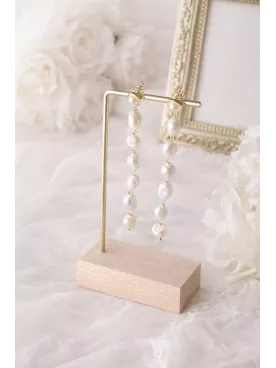 Boucles d’Oreilles Longues en Perles Naturelles – Bijou de Mariée Élégant et Raffiné I Lluvia de Perlas