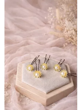 Pics à Chignon Mariée – Accessoire Cheveux Doré et Perles I Lluvia de Flores