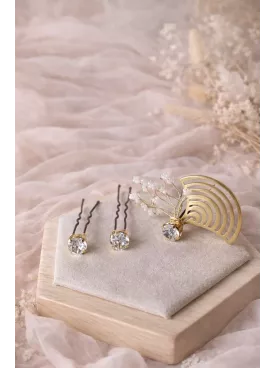 Pics à cheveux mariage dorés avec perles fines – Accessoire chic pour chignon de mariée I Diseño