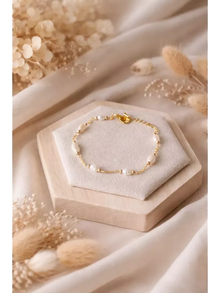 Bracelet perles mariage doré – Bijou délicat en perles naturelles pour mariée élégante I Botaniqua