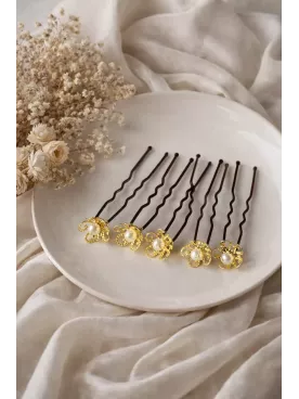 Pics à cheveux perles dorées – Accessoire mariage élégant- Luce dorata