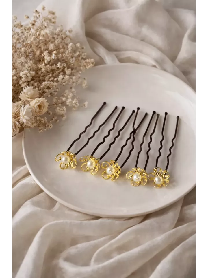 Pics à cheveux perles dorées – Accessoire mariage élégant- Luce dorata