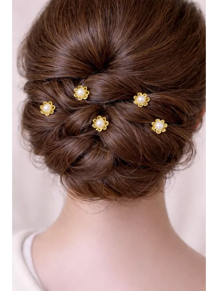 Pics à cheveux perles dorées – Accessoire mariage élégant- Luce dorata