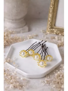 Pics à cheveux perles dorées – Accessoire mariage élégant- Luce dorata