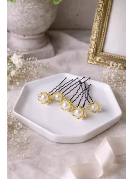 Pics à cheveux perles dorées – Accessoire mariage élégant- Luce dorata