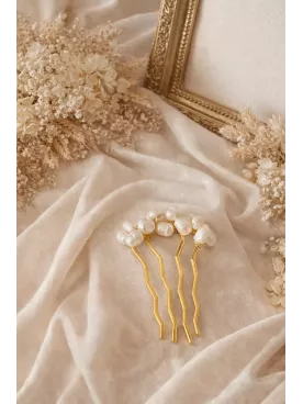 Peigne Mariée Perles d’Eau Douce – Élégance Bohème-Sirena