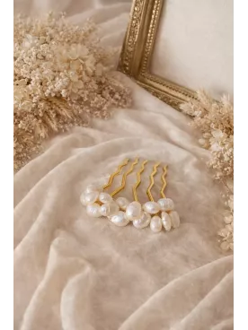 Peigne Mariée Perles d’Eau Douce – Élégance Bohème-Sirena