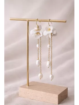 Boucles d’Oreilles Longues en Perles Naturelles – Bijou de Mariée Élégant et Raffiné I Lluvia de Perlas