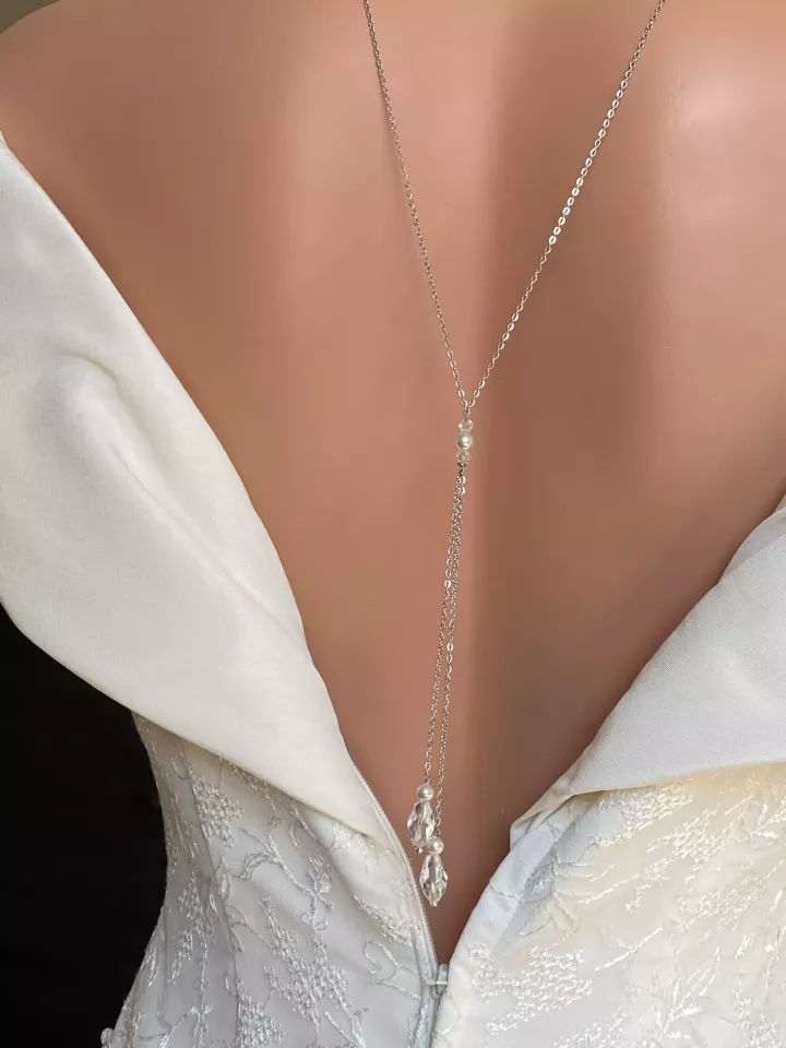 Parure Mariée Rose Gold – Collier de Dos Élégant, Bracelet et Boucles d’Oreilles | Bijoux de Mariage Raffinés Robe Dos Nu