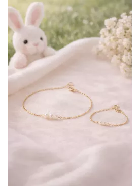 Kit Bracelet Mariée & Fille – Perles Blanches Dorées | Bijoux Maman Fille Mariage