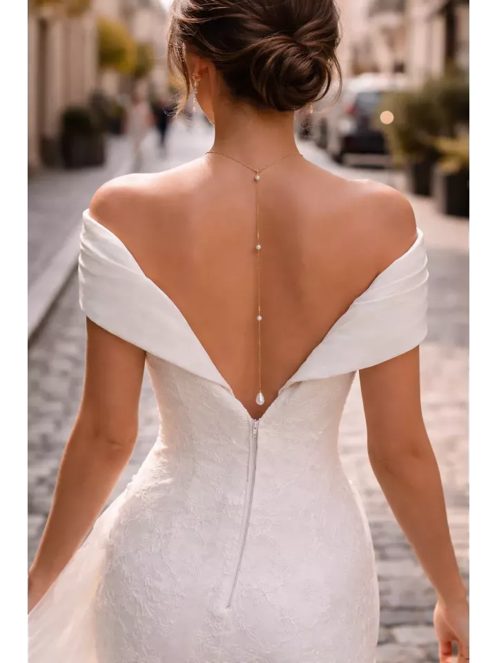 Collier de dos mariage perles et cristaux – bijou de mariée élégant -Estilo